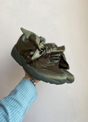 Жіночі темно зелені кросівки puma з бантиком🆕 кроссовки пума9 фото