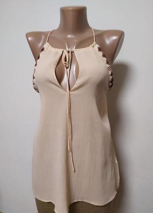 Персикова блуза пліссе з вишивкою бісером zara trafaluc