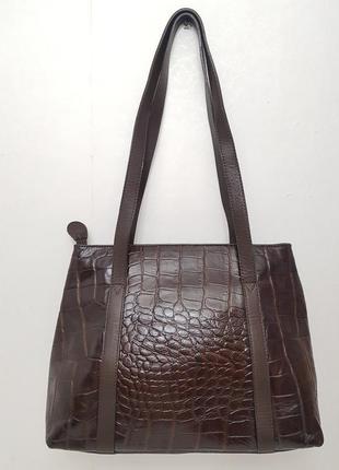 Шикарная кожаная сумка guzini роскошного шоколадного цвета тиснение рептилия3 фото