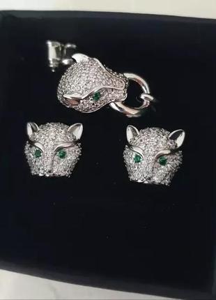 Вишукані сережки котики-пантерки з фіанітами3 фото
