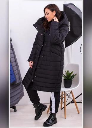 42-54р жіноче зимове пальто плащівка на силіконі багато кольорів з капішонов стьобане нижче колін3 фото