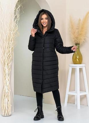42-54р жіноче зимове пальто плащівка на силіконі багато кольорів з капішонов стьобане нижче колін1 фото