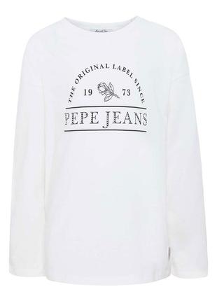 Лонгслів pepe jeans, біла футболка з рукавами, базова кофта, базовая белая кофта лонгслив