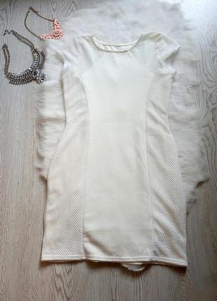 Белое платье с сеточкой короткое рукавами нарядное под кеды вечернее нарядное батал стрейч