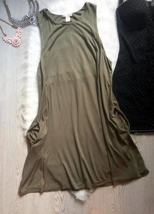 Натуральное свободное платье хаки трапеция стрейч с карманами беременным оверсайз h&m3 фото
