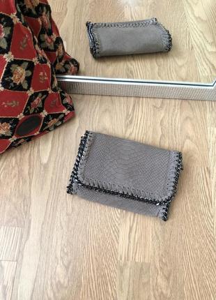 Сумка клатч сіра шкіра /замш стильна
