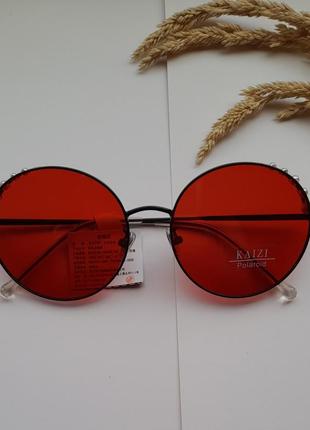 Очки солнцезащитные с поляризацыей красные с жемчугом2 фото
