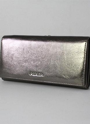 Гаманець жіночий на магніті шкіряний, сріблястий 027-3