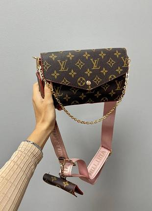 Жіноча сумка сумочка в стилі louis vuitton felicie monogram brown/pink / женская сумка сумочка