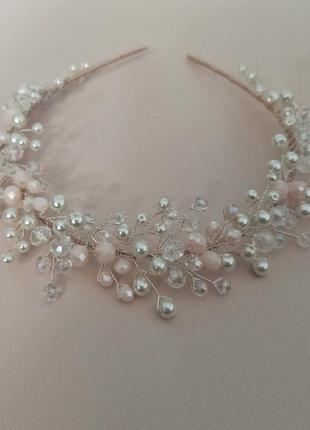 Ободок молочного цвета, свадебный комплект