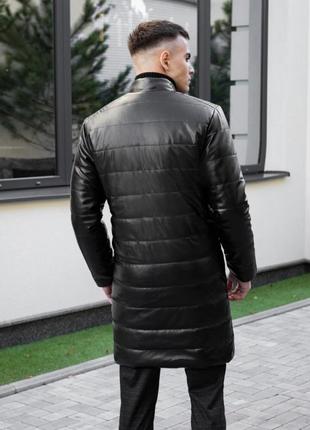 Мужская зимняя куртка-пальто из эко кожи5 фото