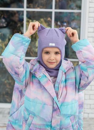 Зимовий в'язаний шолом з вушками, зимова шапка для дівчинки, зимний шлем, шапка-шолом на флісі9 фото
