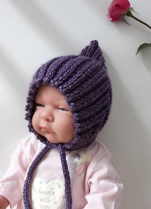 Чепчик шапка эльф, гномик на 0-3мес.