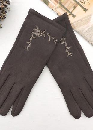 Женские перчатки "rose" темно-серые