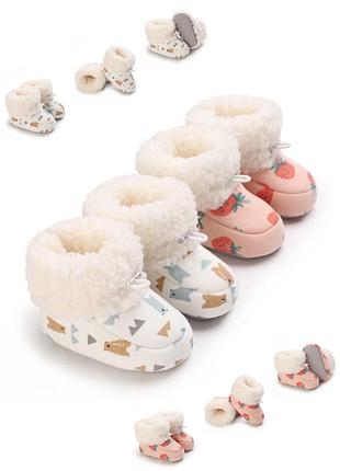 Детские хлопковые пинетки 0-18 месяцев на меху с фиксирующей резиновой затяжкой