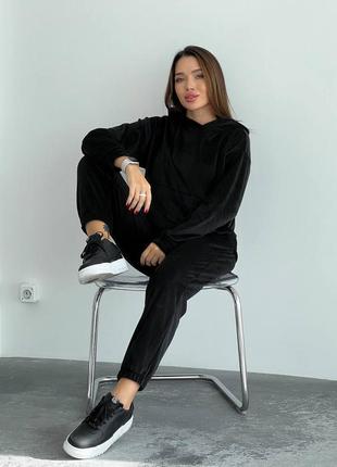 Костюм спортивний з начосом чорний теплий велюровий велюр