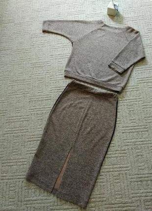 Трикотажний костюм миди юбка карандаш размер 42/xs/ 342 фото