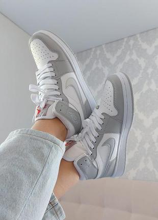 Nike air jordan 1 silver/grey/white жіночі високі кросівки найк джордан сірі срібні женские высокие брендовые кроссовки серебряные серые6 фото