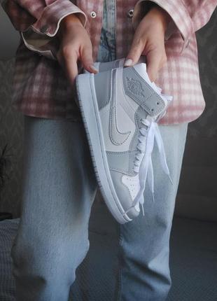 Nike air jordan 1 silver/grey/white жіночі високі кросівки найк джордан сірі срібні женские высокие брендовые кроссовки серебряные серые8 фото