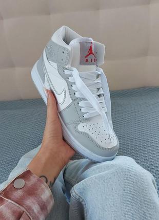 Nike air jordan 1 silver/grey/white жіночі високі кросівки найк джордан сірі срібні женские высокие брендовые кроссовки серебряные серые4 фото