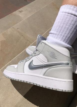 Nike air jordan 1 silver/grey/white жіночі високі кросівки найк джордан сірі срібні женские высокие брендовые кроссовки серебряные серые10 фото