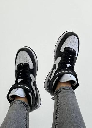 Nike air force mid utility black white жіночі високі кросівки найк чорно білі женские высокие брендовые топовые кроссовки черно белые7 фото