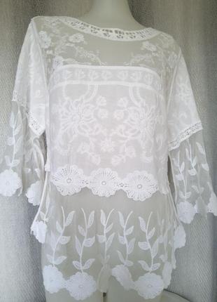Женская вискозная коттоновая блуза, кружевная блузка с вышивкой7 фото