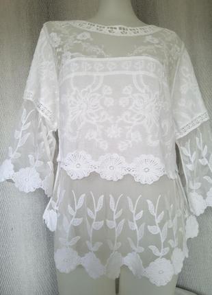 Женская вискозная коттоновая блуза, кружевная блузка с вышивкой9 фото