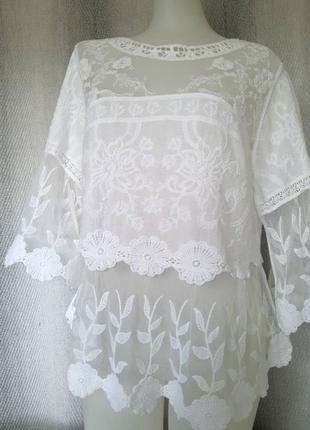 Женская вискозная коттоновая блуза, кружевная блузка с вышивкой8 фото