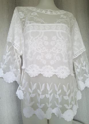Женская вискозная коттоновая блуза, кружевная блузка с вышивкой4 фото