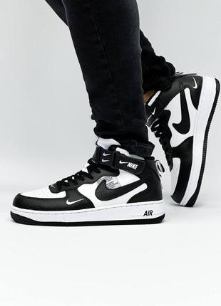 Nike air force mid utility black white чоловічі високі кросівки найк чорно білі мужские высокие брендовые топовые кроссовки черно белые2 фото