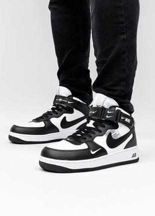 Nike air force mid utility black white чоловічі високі кросівки найк чорно білі мужские высокие брендовые топовые кроссовки черно белые1 фото