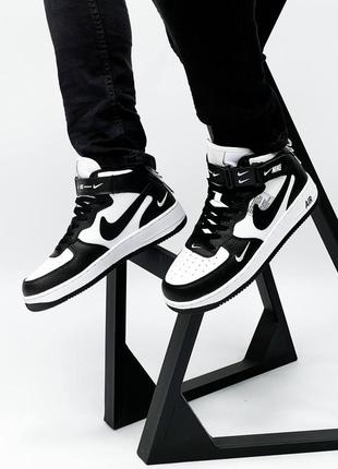 Nike air force mid utility black white чоловічі високі кросівки найк чорно білі мужские высокие брендовые топовые кроссовки черно белые5 фото