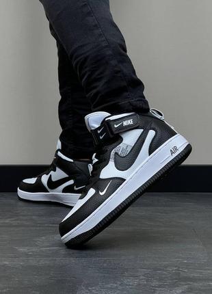 Nike air force mid utility black white чоловічі високі кросівки найк чорно білі мужские высокие брендовые топовые кроссовки черно белые