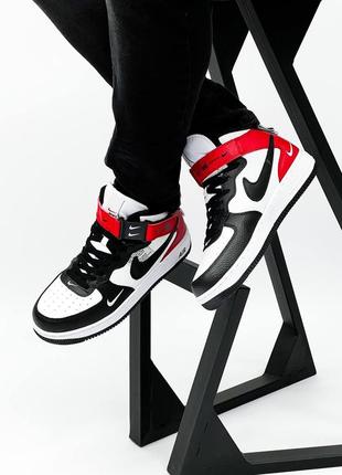 Nike air force mid utility black white red чоловічі високі кросівки найк чорно білі червоні мужские высокие топовые кроссовки черно белые красные6 фото