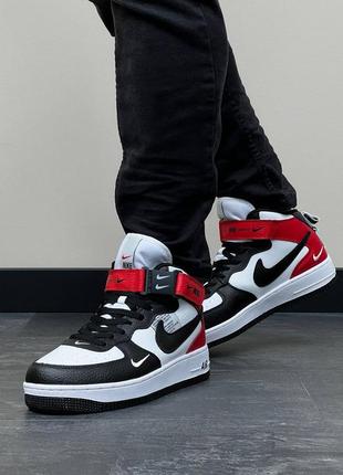 Nike air force mid utility black white red чоловічі високі кросівки найк чорно білі червоні мужские высокие топовые кроссовки черно белые красные9 фото