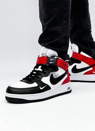 Nike air force mid utility black white red чоловічі високі кросівки найк чорно білі червоні мужские высокие топовые кроссовки черно белые красные2 фото