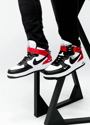 Nike air force mid utility black white red чоловічі високі кросівки найк чорно білі червоні мужские высокие топовые кроссовки черно белые красные7 фото