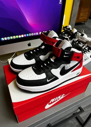 Nike air force mid utility black white red чоловічі високі кросівки найк чорно білі червоні мужские высокие топовые кроссовки черно белые красные10 фото