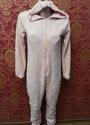 Рожева тепла піжама кігурумі кенгурумі з капюшоном з вушками з фліса травичка