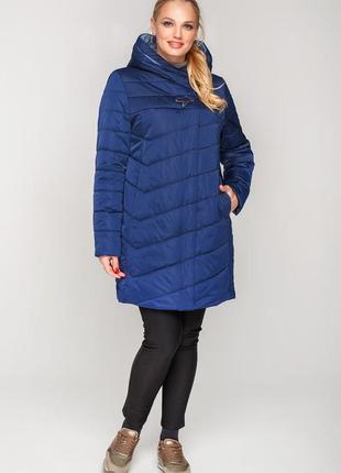 Демисезонная женская куртка синего цвета 58 размер4 фото