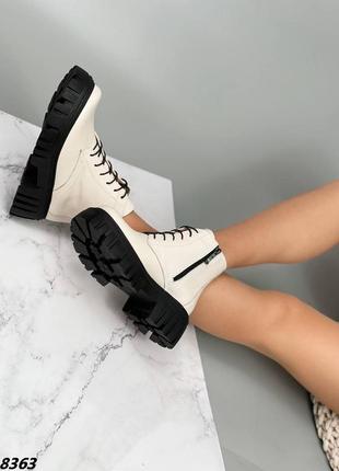 Черевики чоботи демі натуральна шкіра світлий беж7 фото