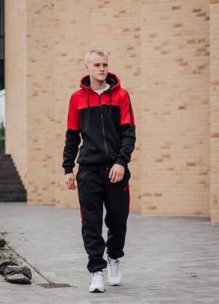Мужской тёплый чёрно-красный спортивный костюм nike чоловічий теплий чорно-червоний спортивний костюм nike