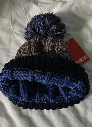 Шапка з помпоном нова синя унісекс 2