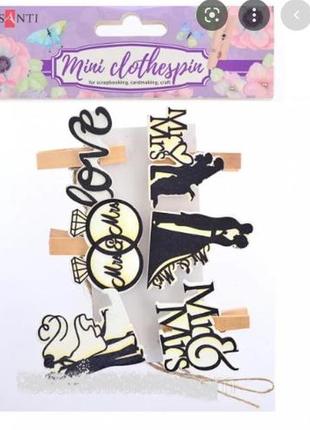 Прищепка "santi" (набор 6шт) деревянная декоративная "mr & mrs", 3.5см 742138