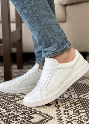 Стильные кеды мужские кожаные белые деми,демисезонные,осенние,весенние (осень,весна 2022-2023)