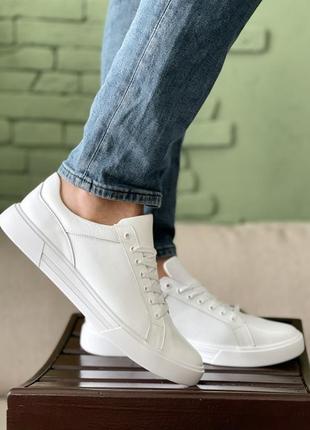 Стильные кеды мужские кожаные белые деми,демисезонные,осенние,весенние (осень,весна 2022-2023)