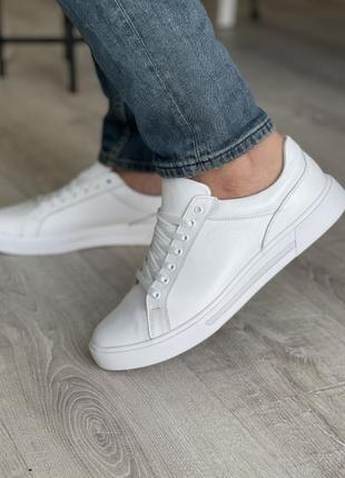 Стильные кеды мужские кожаные белые деми,демисезонные,осенние,весенние (осень,весна 2022-2023)