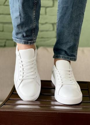 Стильные кеды мужские кожаные белые деми,демисезонные,осенние,весенние (осень,весна 2022-2023)