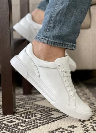 Стильные кеды мужские кожаные белые деми,демисезонные,осенние,весенние (осень,весна 2022-2023)